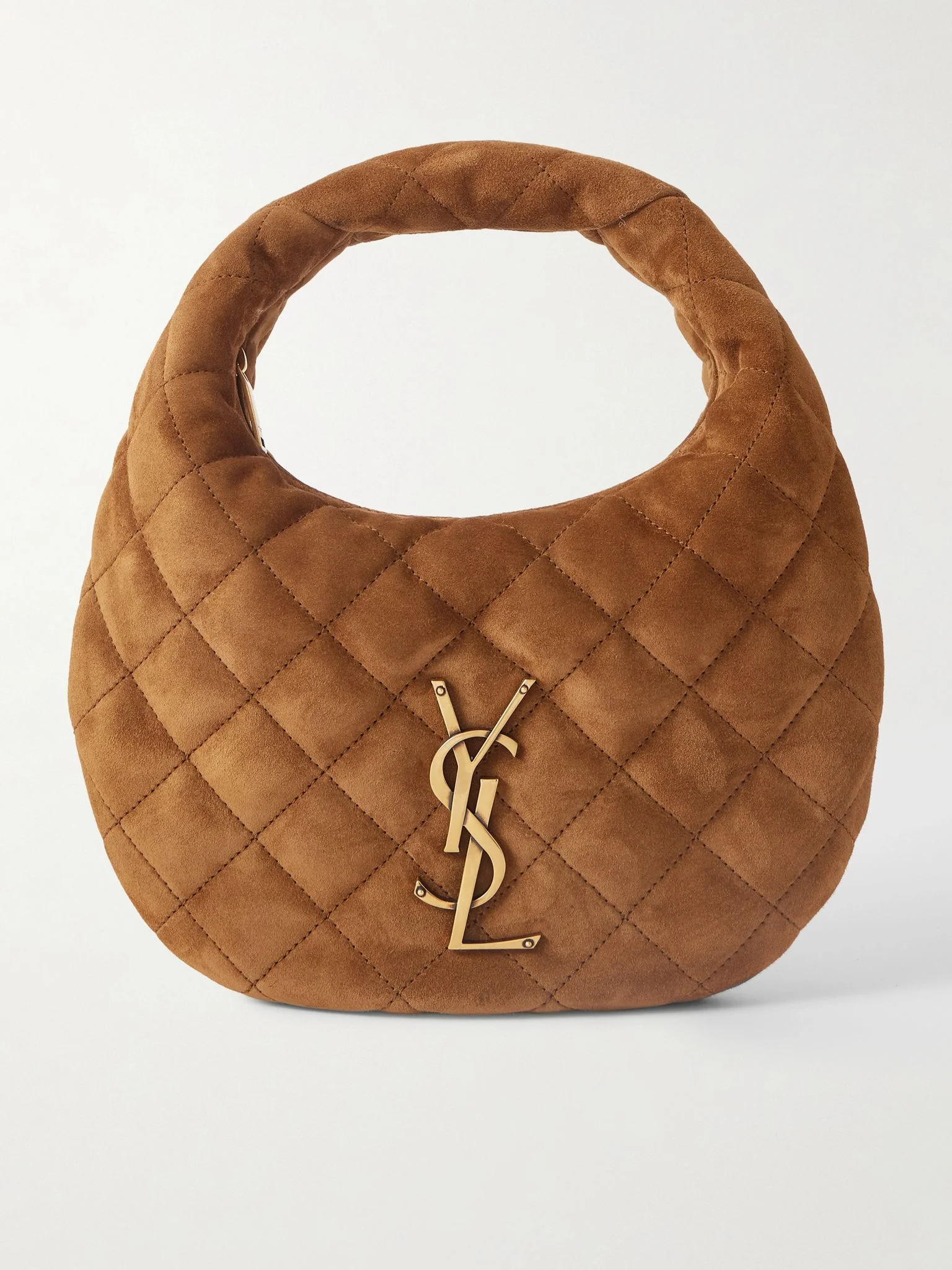 Quilted suede shoulder bag Camel - 1