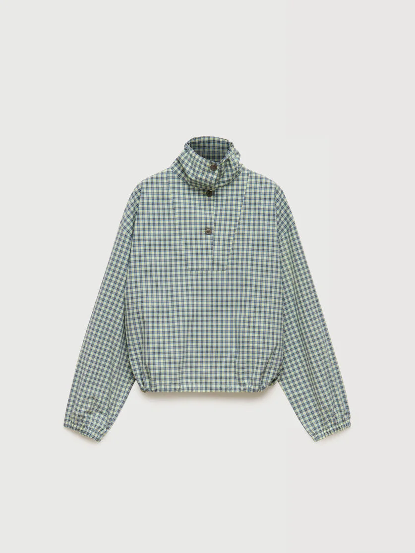 GREEN CHECKED POPLIN BLOUSE WITH HIGH NECK - 1