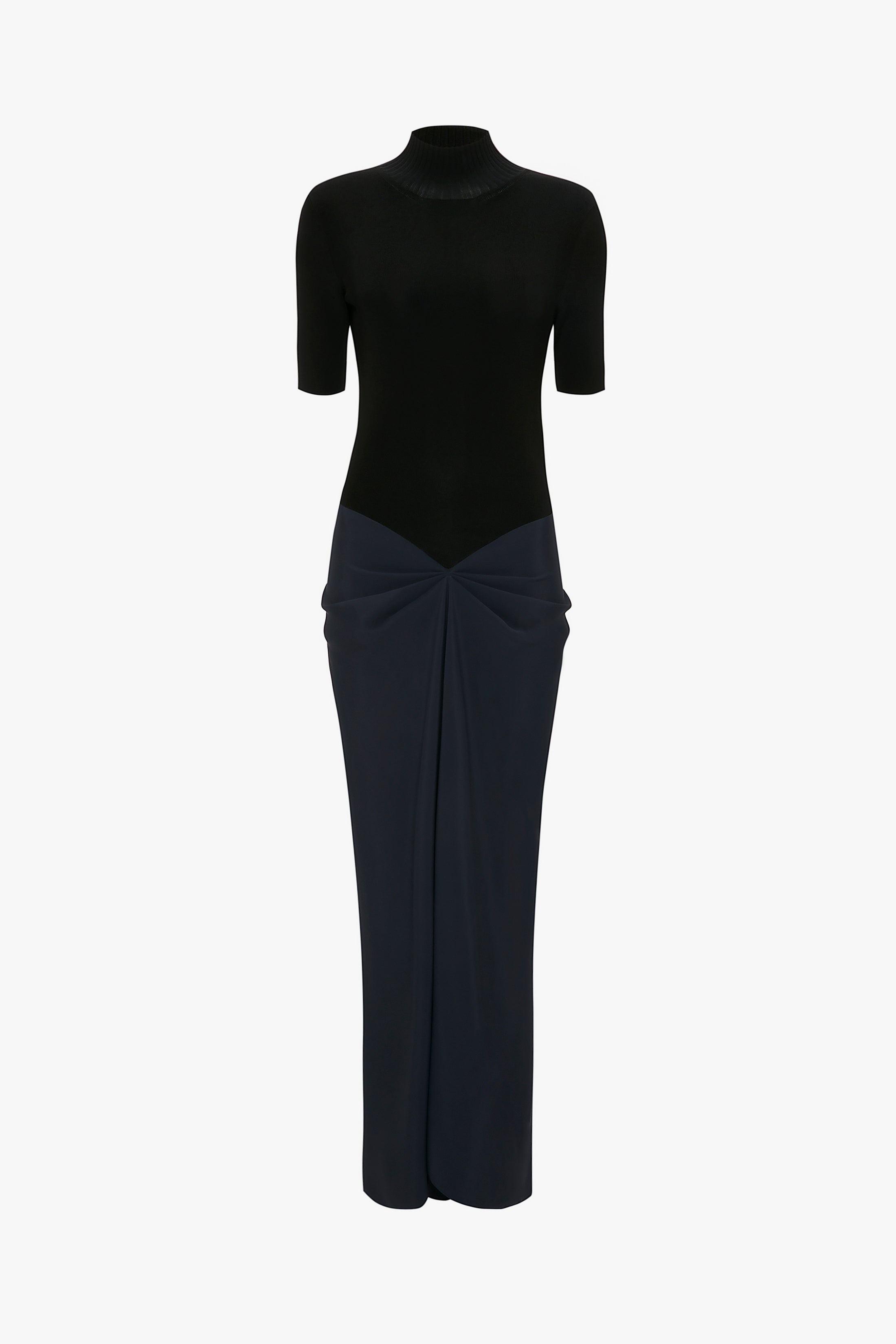 Polo Neck Gathered Dress In Midnight - 1