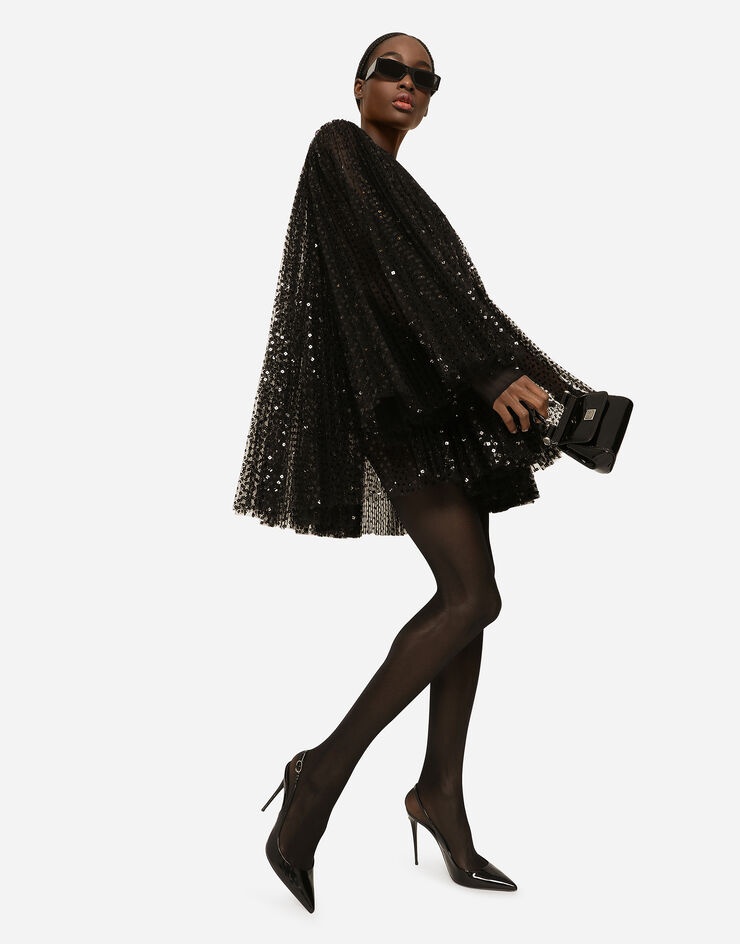 Short pleated dress with full sequined sleeves - 5