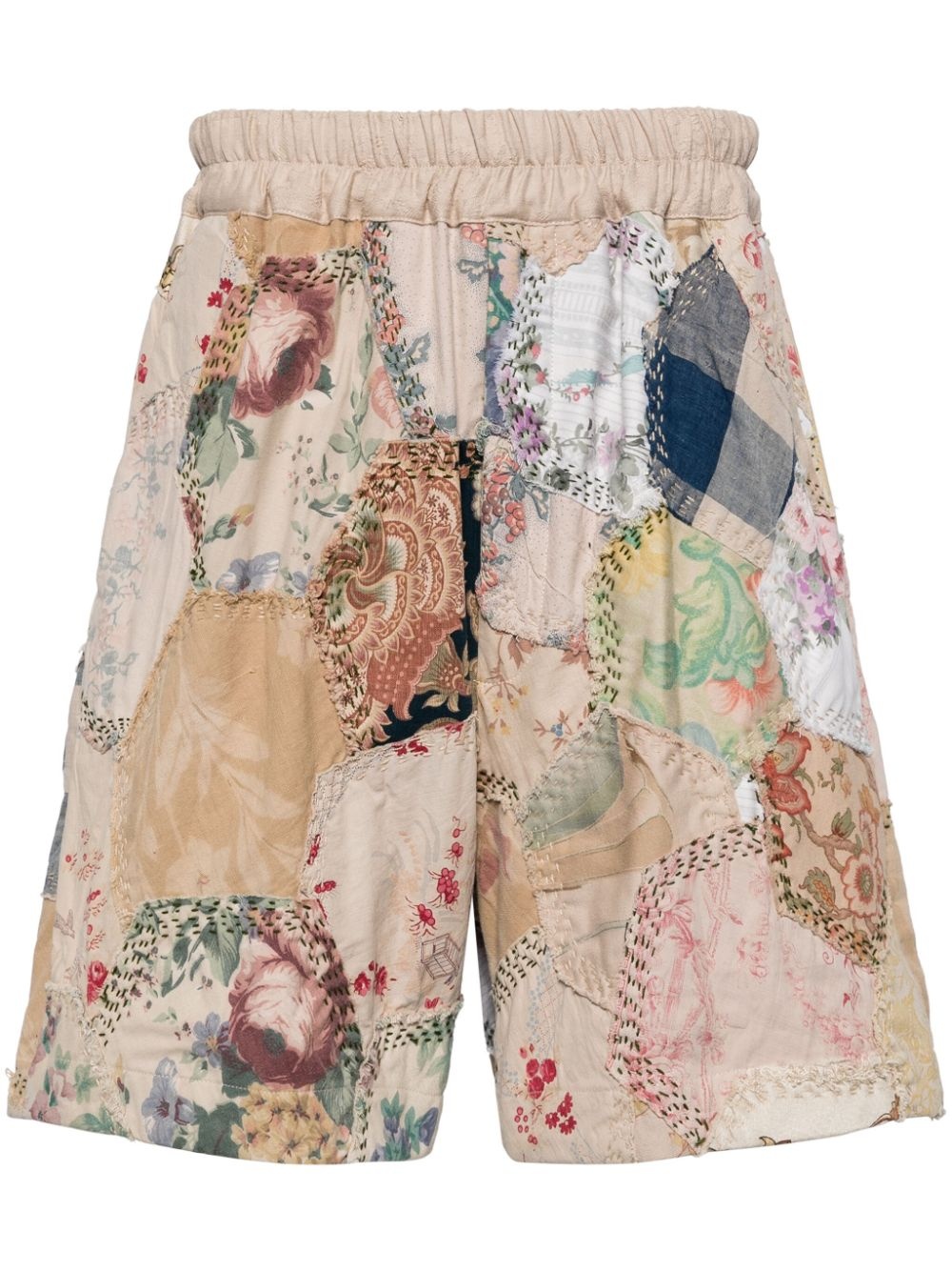 patchwork cotton track shorts - 1