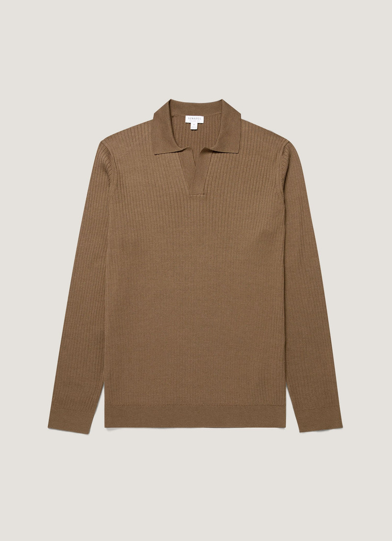 Long Sleeve Fine Rib Silk Cotton Polo Shirt 1