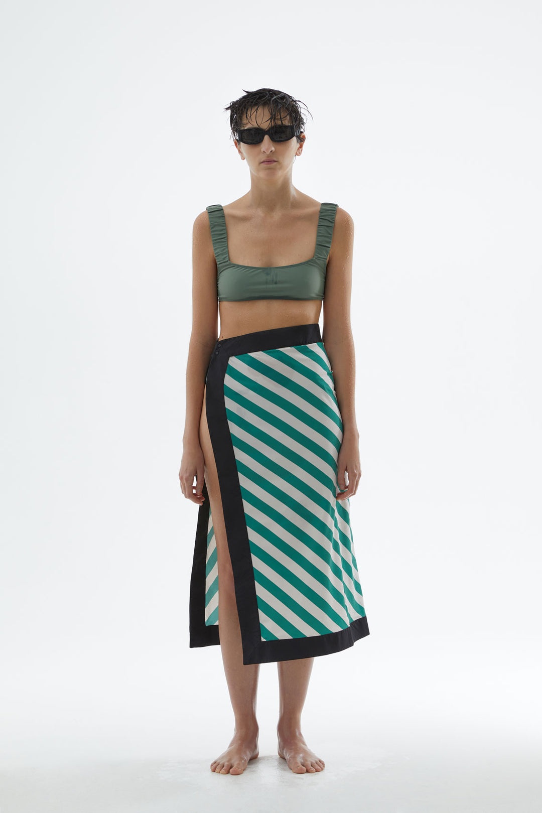 GREEN STRIPED SUN SKIRT - 1