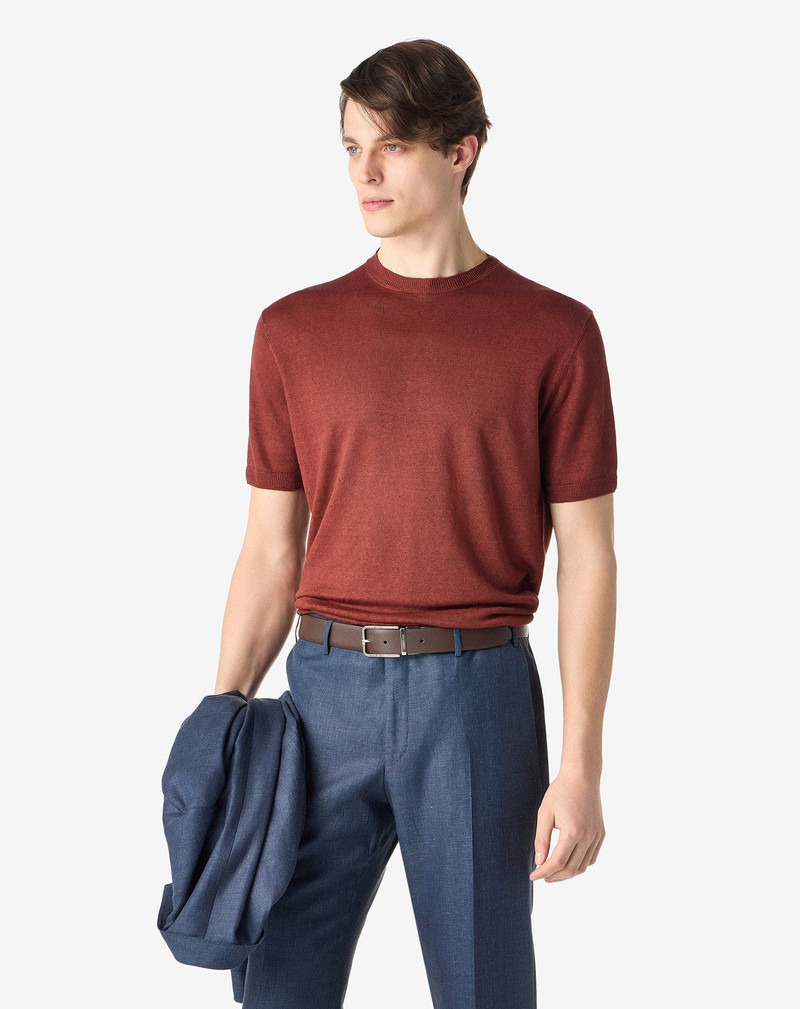 CORNELIANI Burgundy pure linen crew neck knitwear outlook