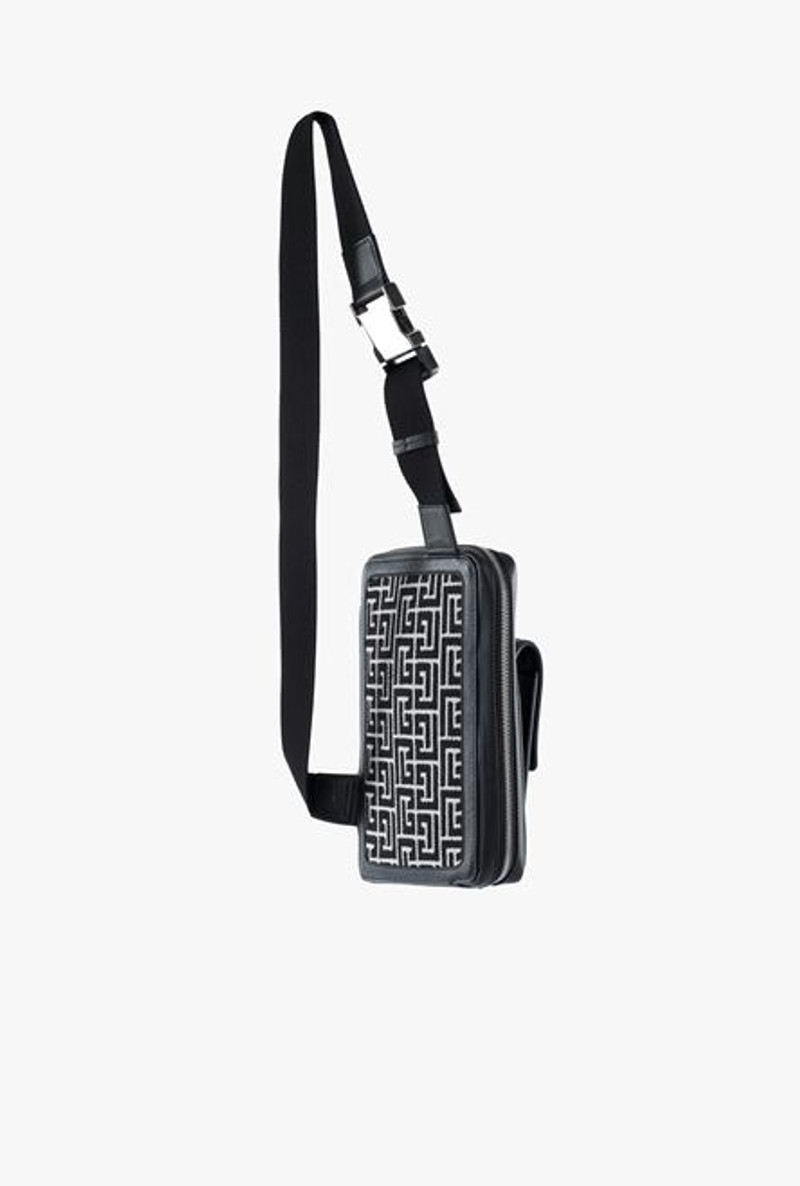 Bicolor jacquard bag with black leather panels 5