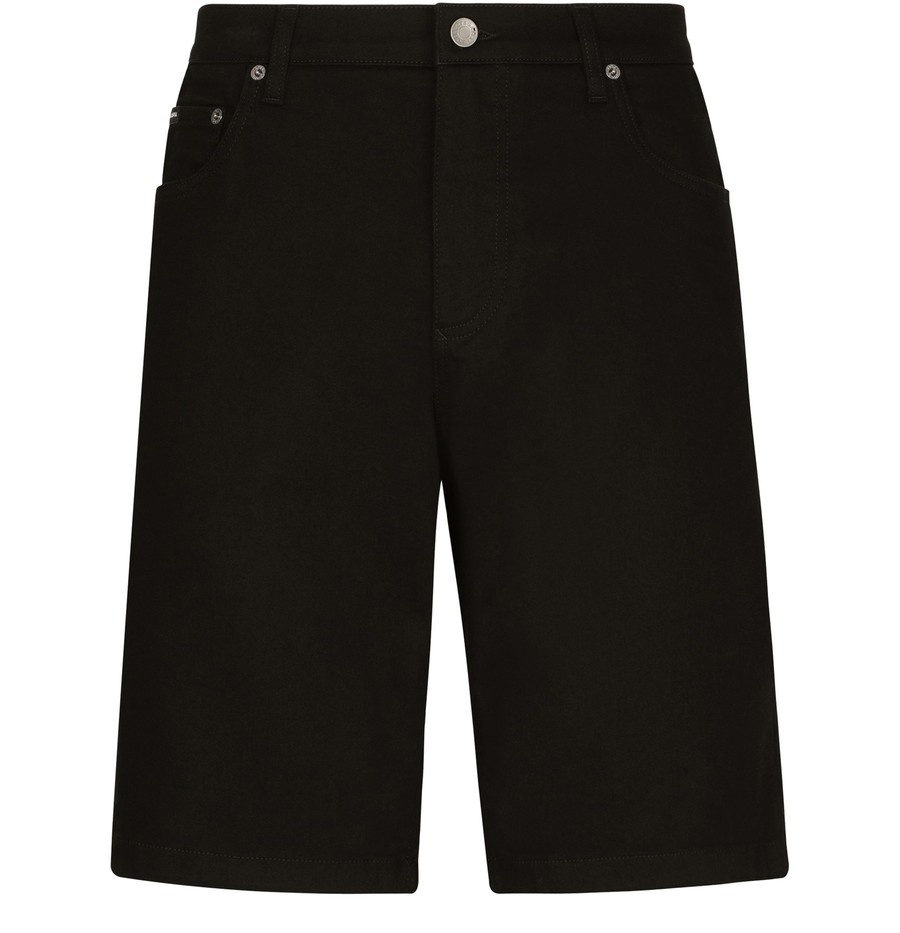 Black wash stretch denim shorts - 1