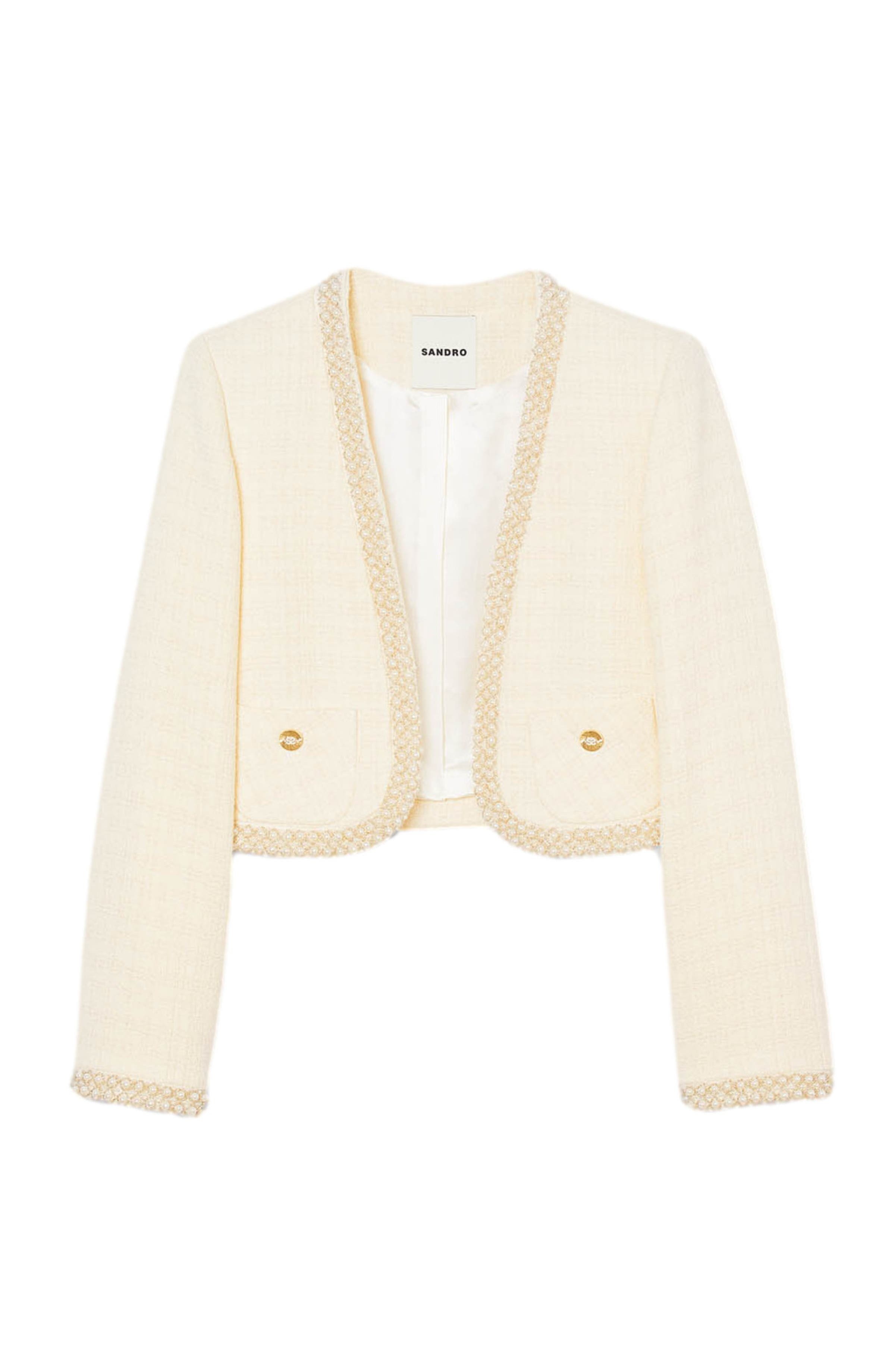 SANDRO Cropped tweed jacket in Ecru at Nordstrom - 7