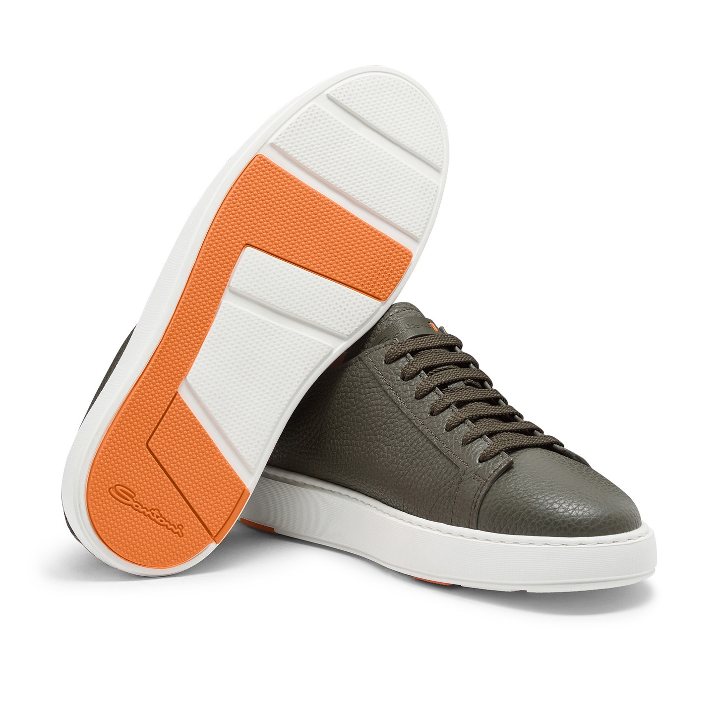 Men's green tumbled leather sneaker - 4