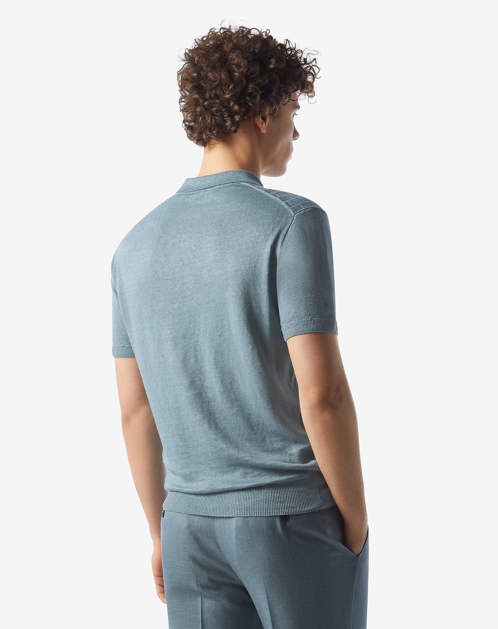 Light blue pure linen polo shirt - 3