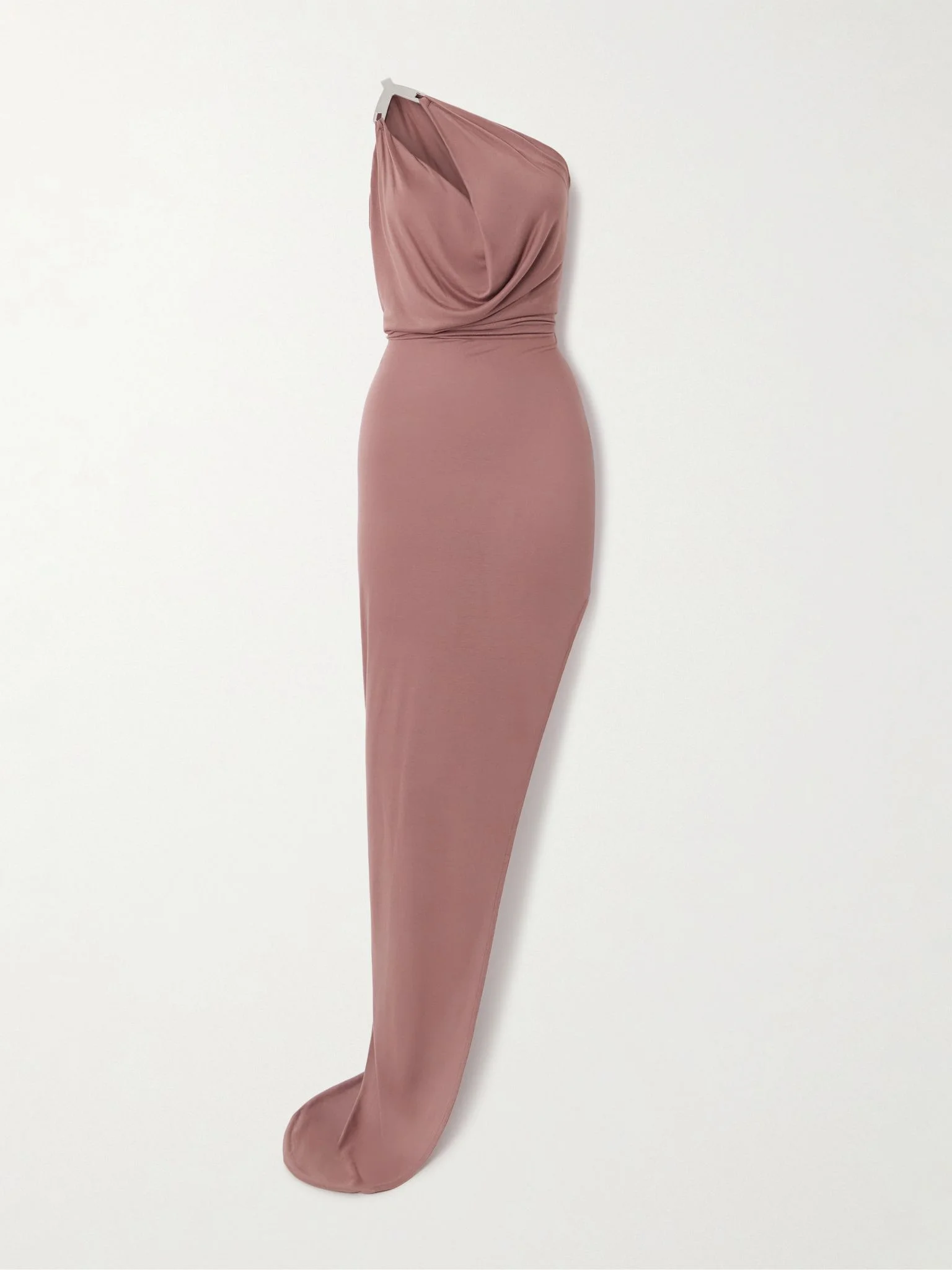Hydra Aaliyah one-shoulder asymmetric embellished draped jersey gown Pink - 1
