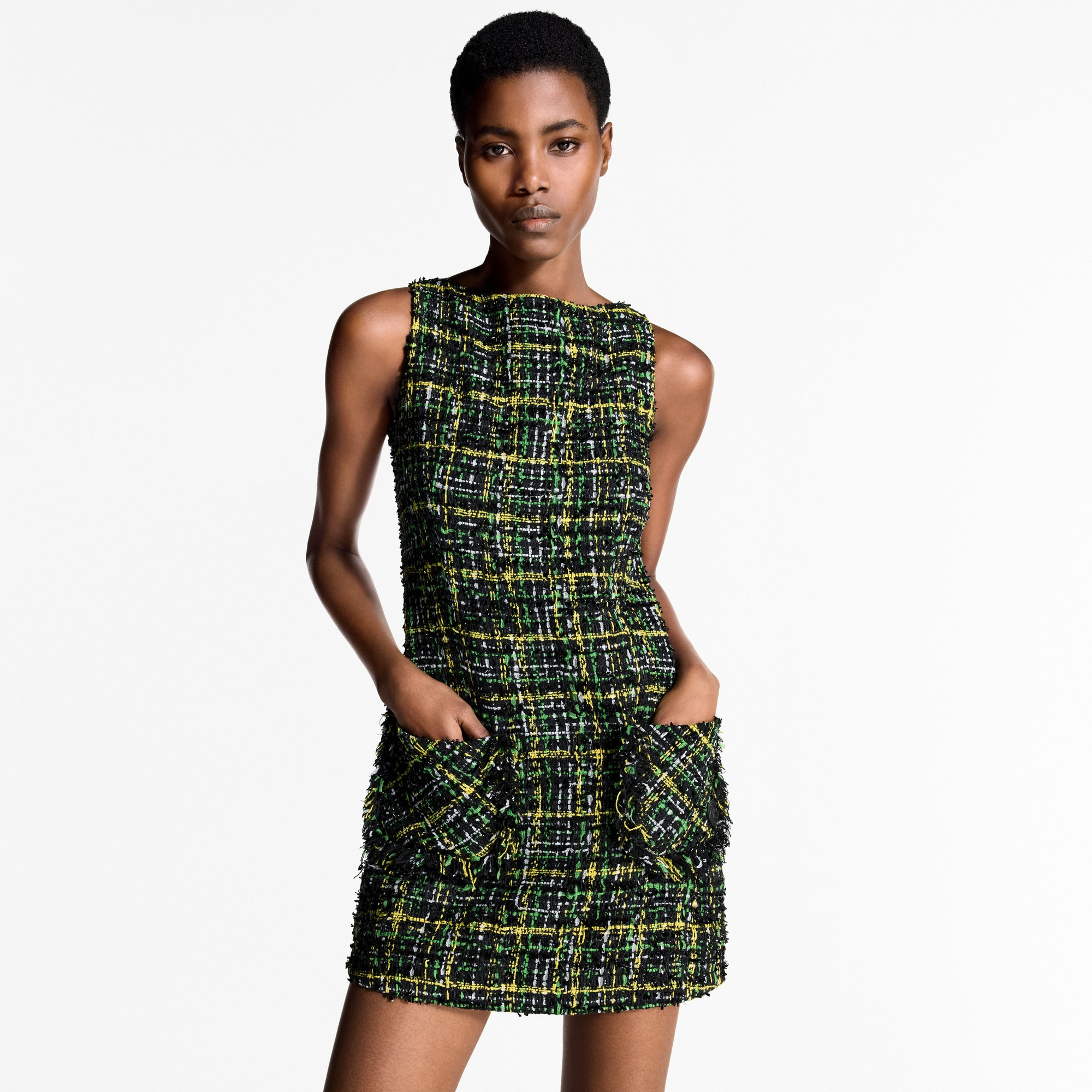 Frayed Pocket Tweed Dress - 2