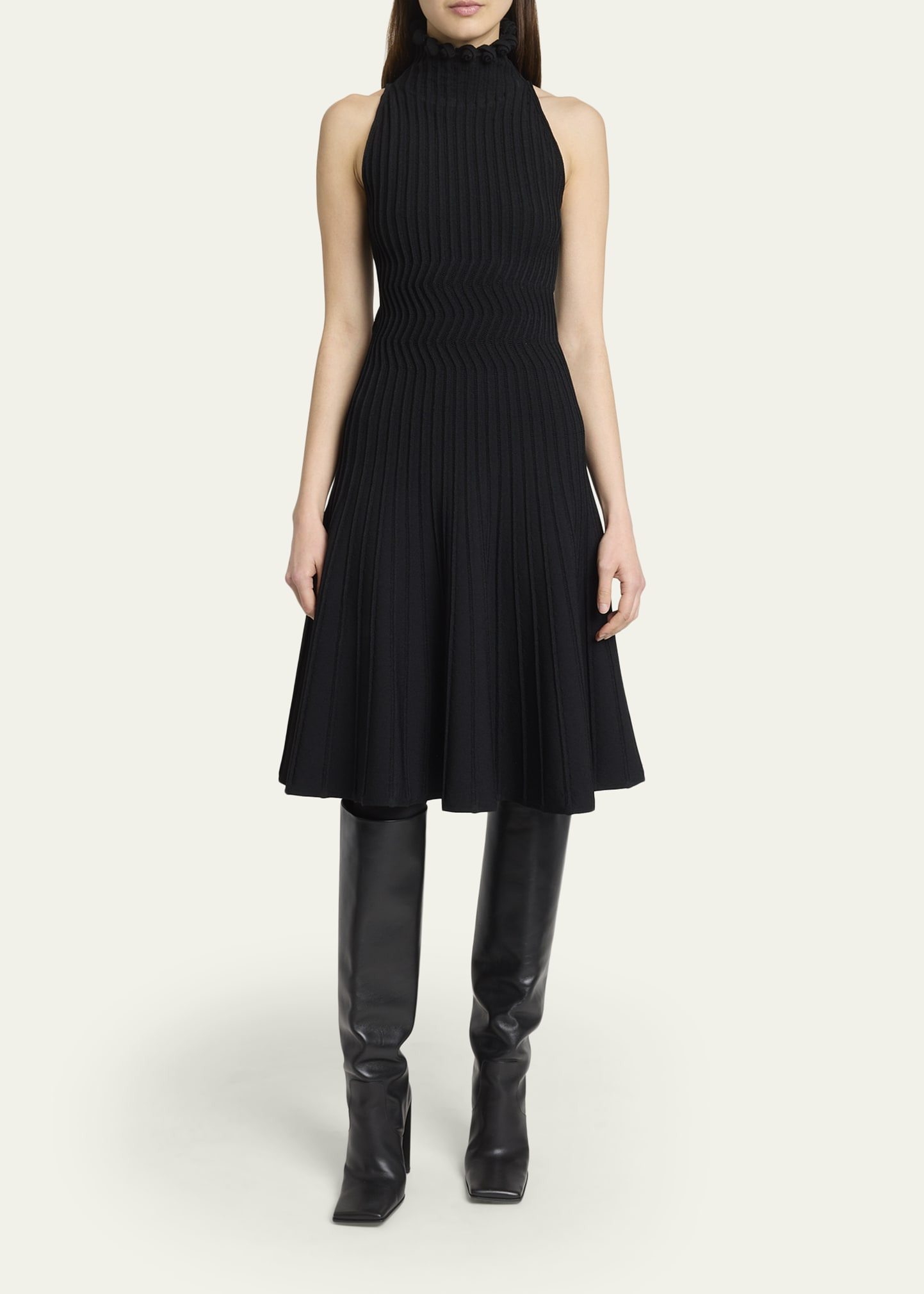 Turtleneck Sleeveless Rib Fit-&-Flare Dress - 2
