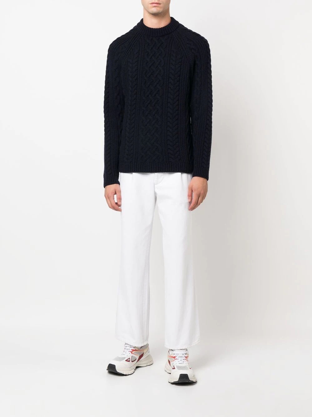 logo-patch cable-knit wool jumper - 2