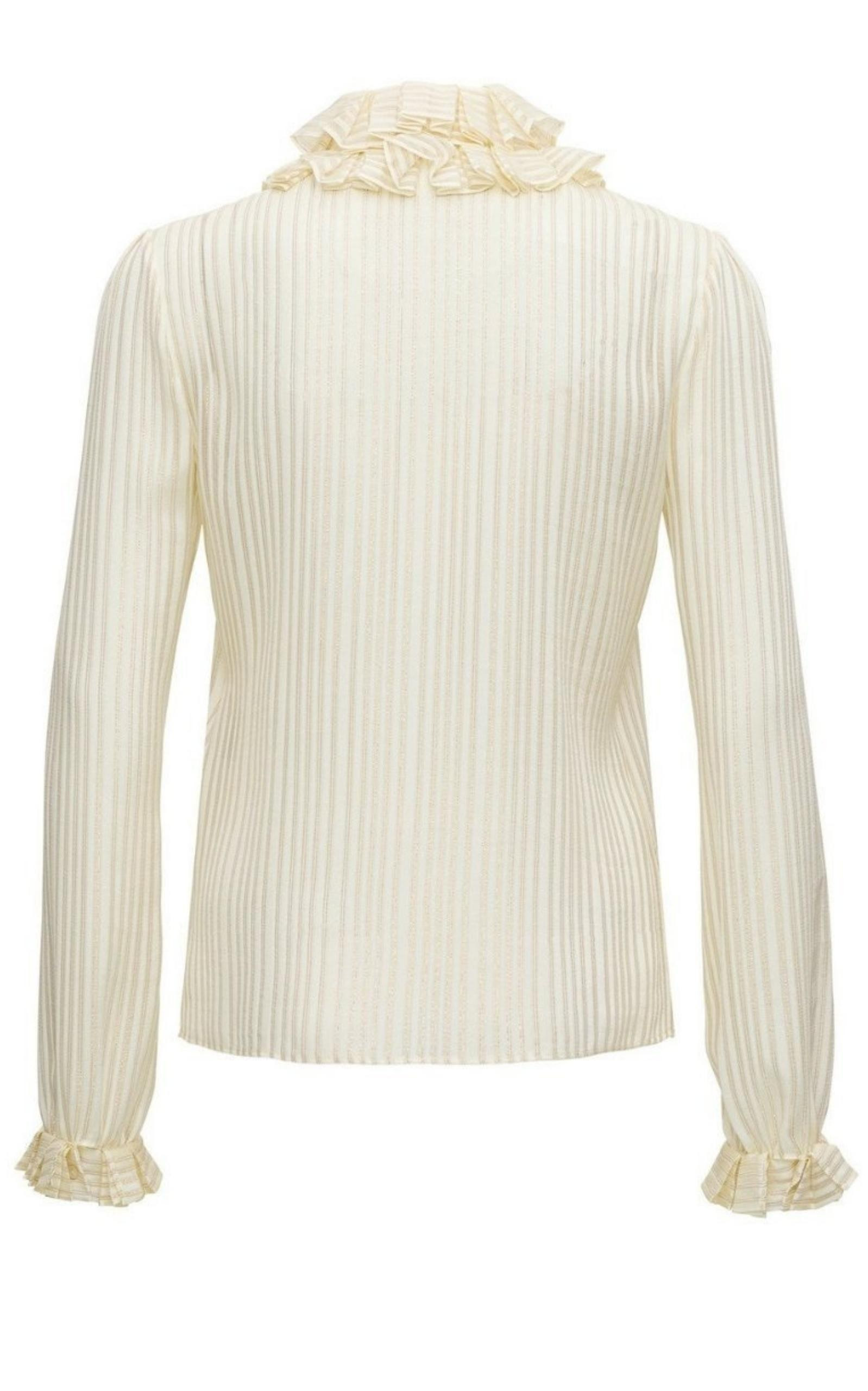 Ivory Ruffle-collar Striped Silk Shirt - 6
