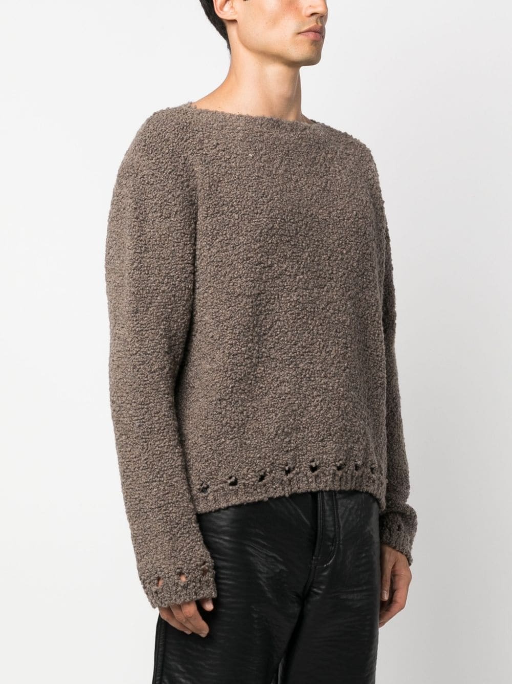 cutout-detail fleece-texture jumper - 3