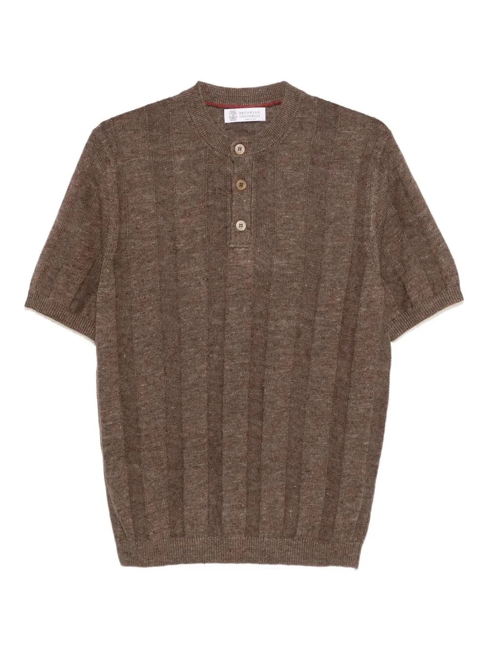 Brunello Cucinelli Men Textured Rib Knit T-Shirt With Henley Collar - 1