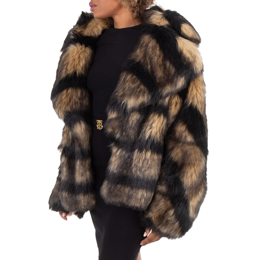 Burberry Striped Faux Fur Oversized Jacket - 4