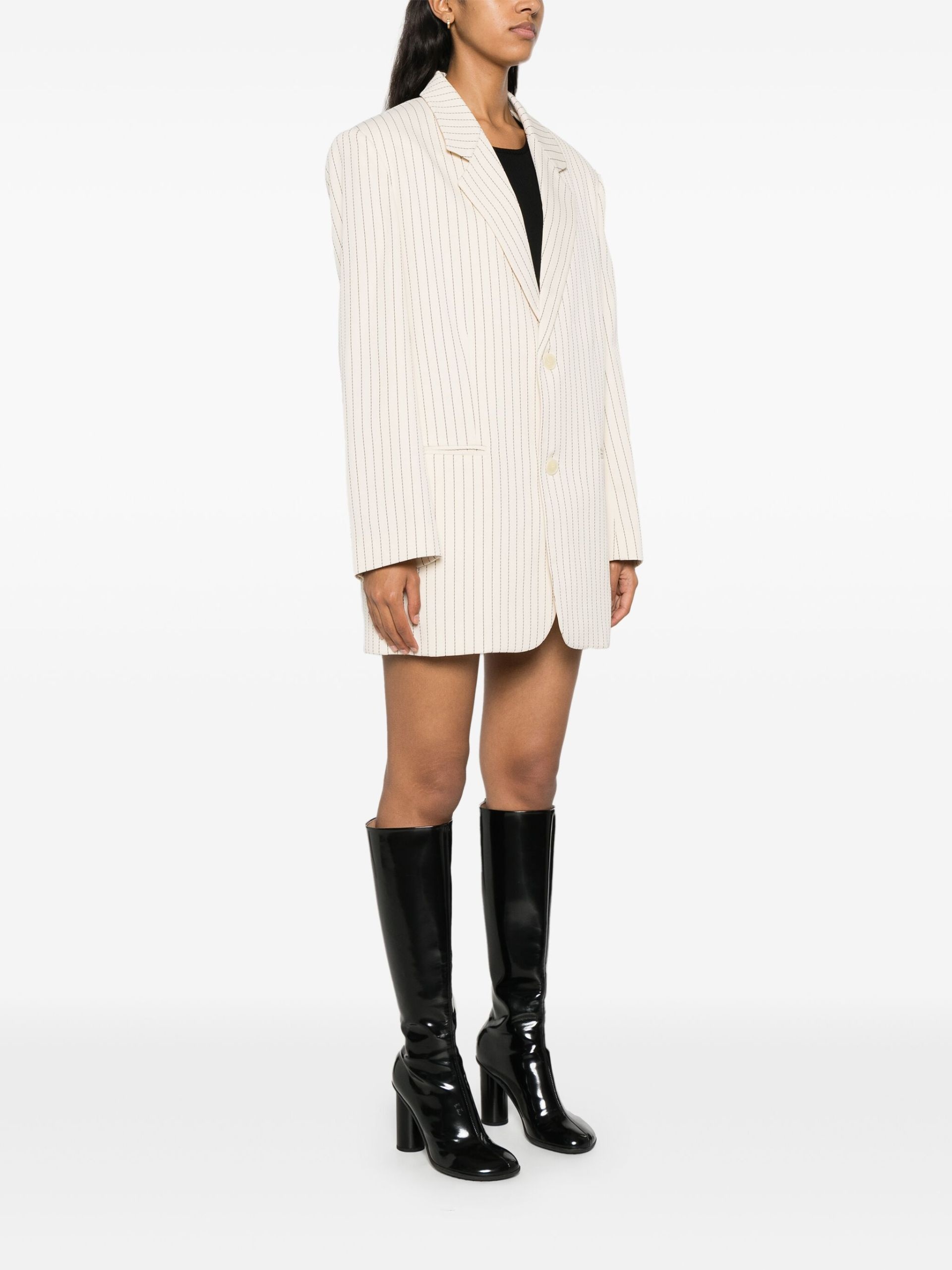 Neutral Pinstripe Twill Blazer - 3