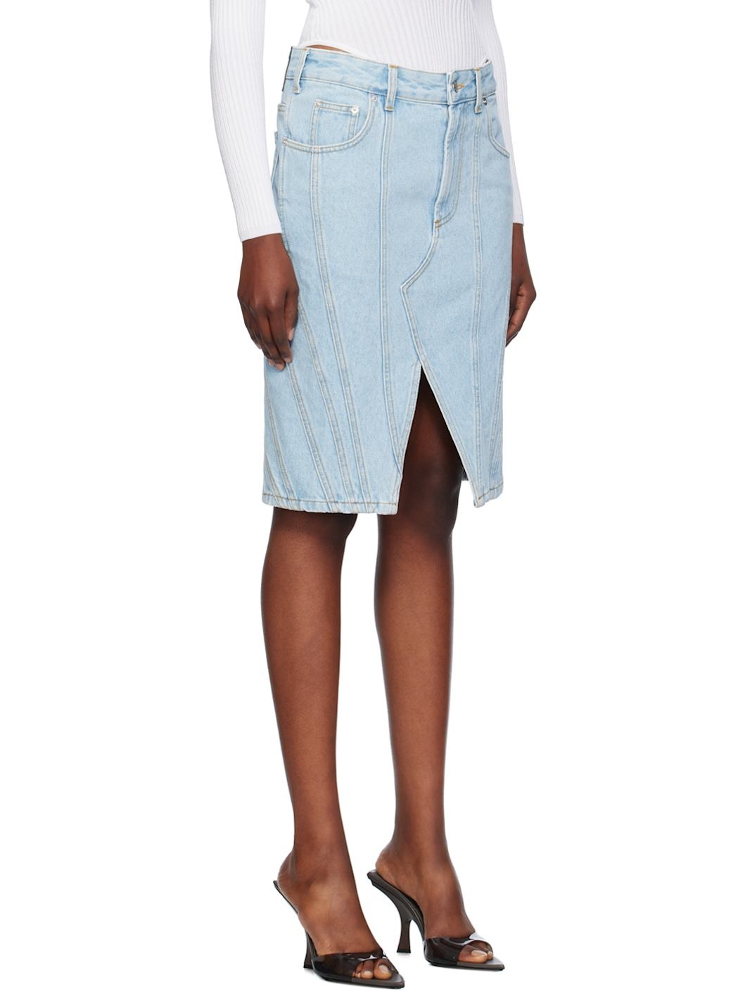 Blue Spiral Denim Midi Skirt - 2