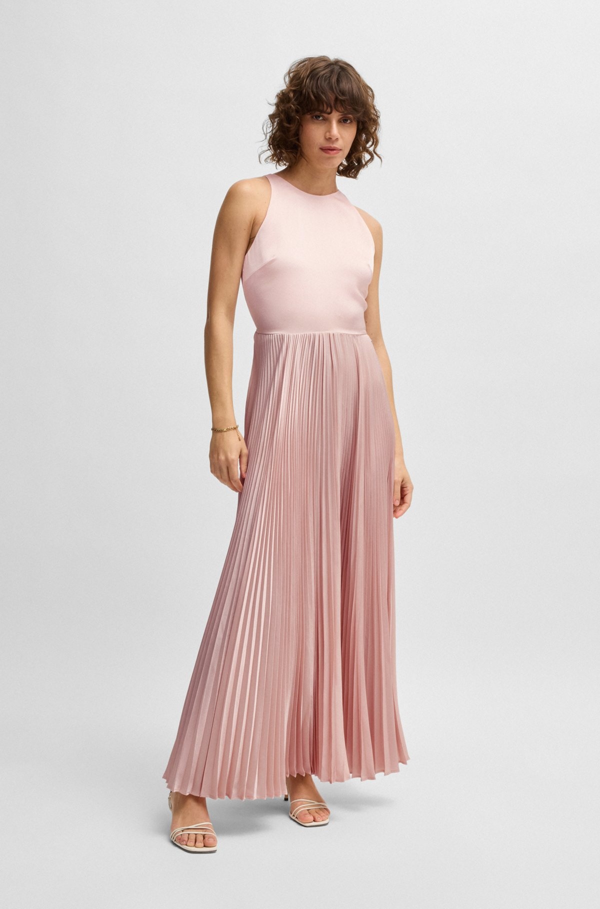 MAXI DRESS IN HAMMERED SATIN WITH PLISSÉ SKIRT - 3
