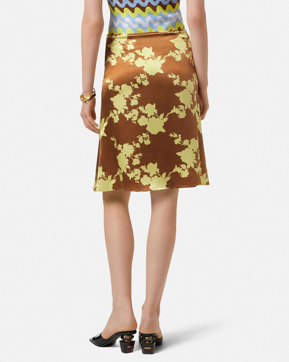 VERSACE Wild Roses Satin Midi Skirt | REVERSIBLE