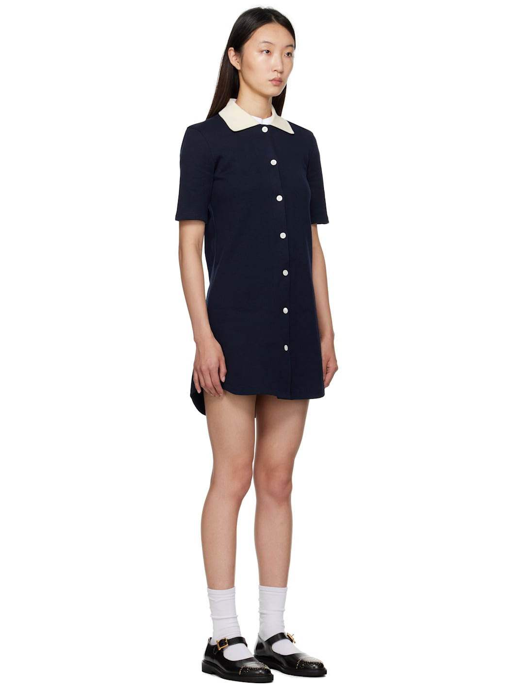 Navy Solid Double Face Knit Polo Minidress - 2