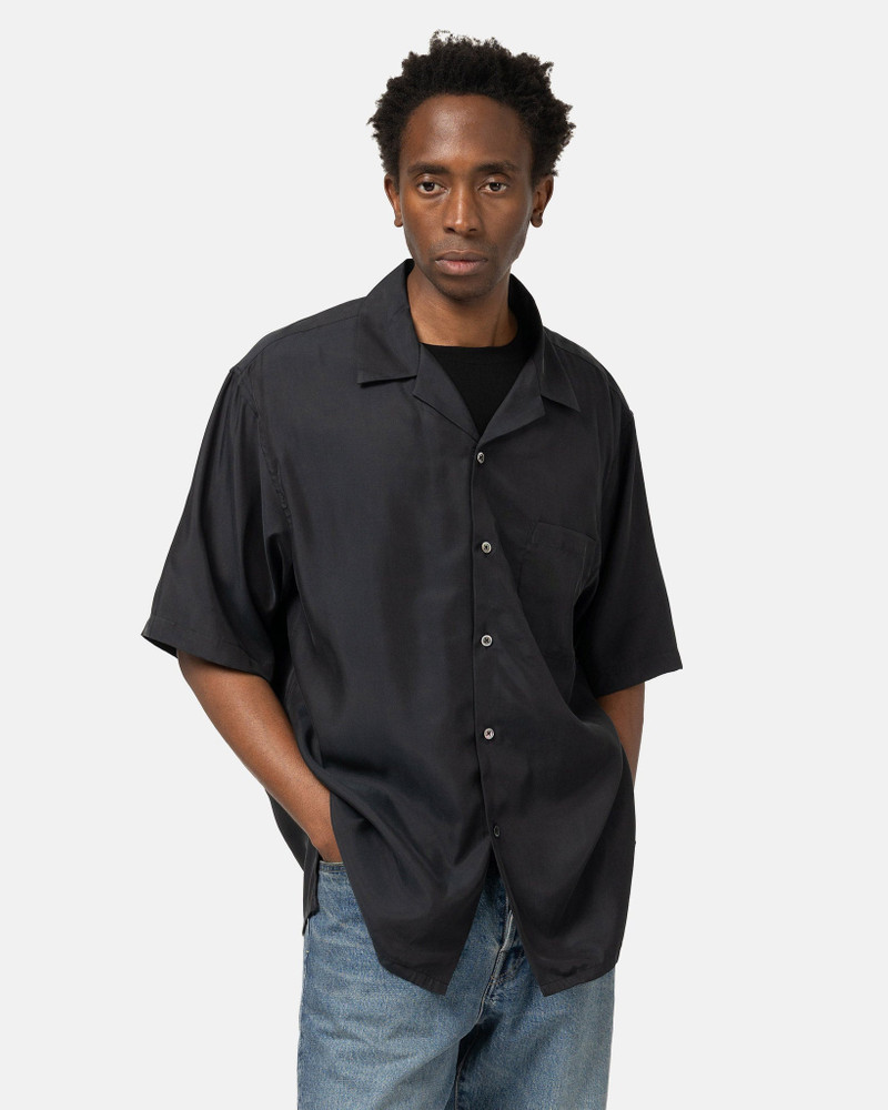 Cupro Twill Oversized Open Collar SS Shirt Black 4