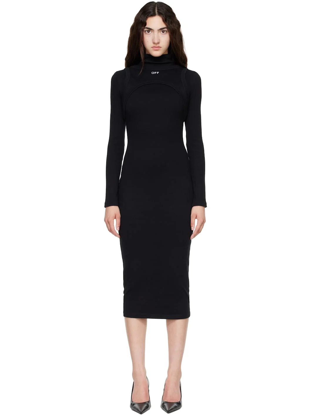 Black Off Stamp Rib Round Maxi Dress - 1