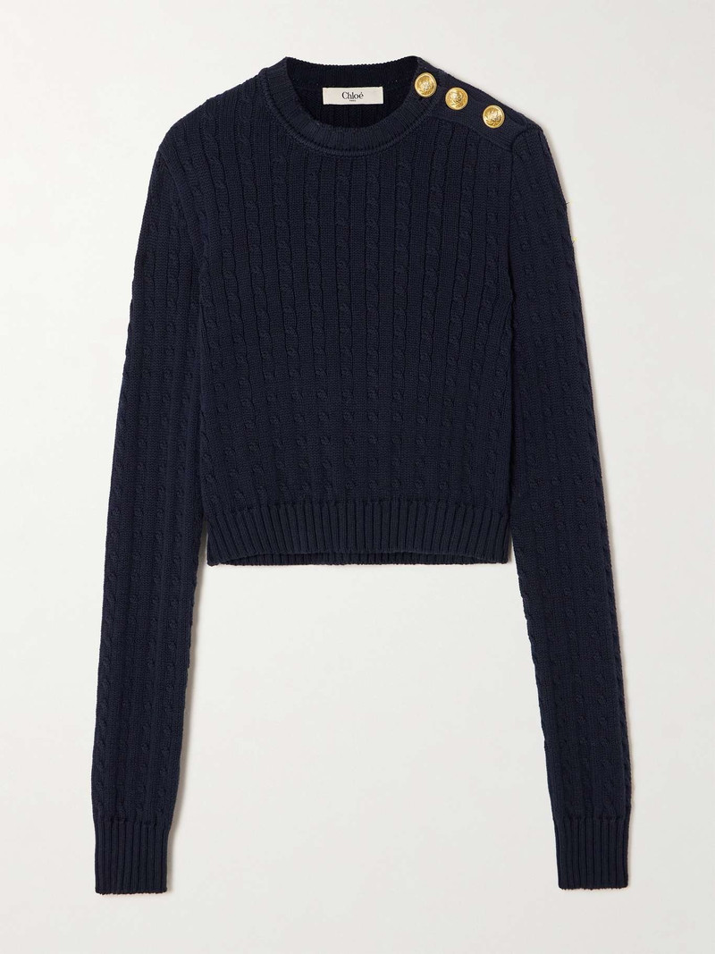 Embellished cable-knit cotton sweater - 1