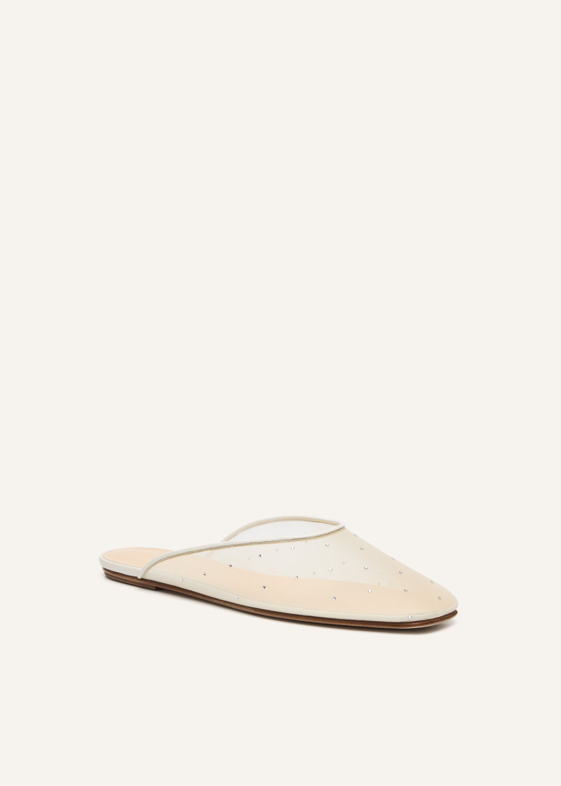 MAGDA BUTRYM Crystal mesh flat mules in cream outlook