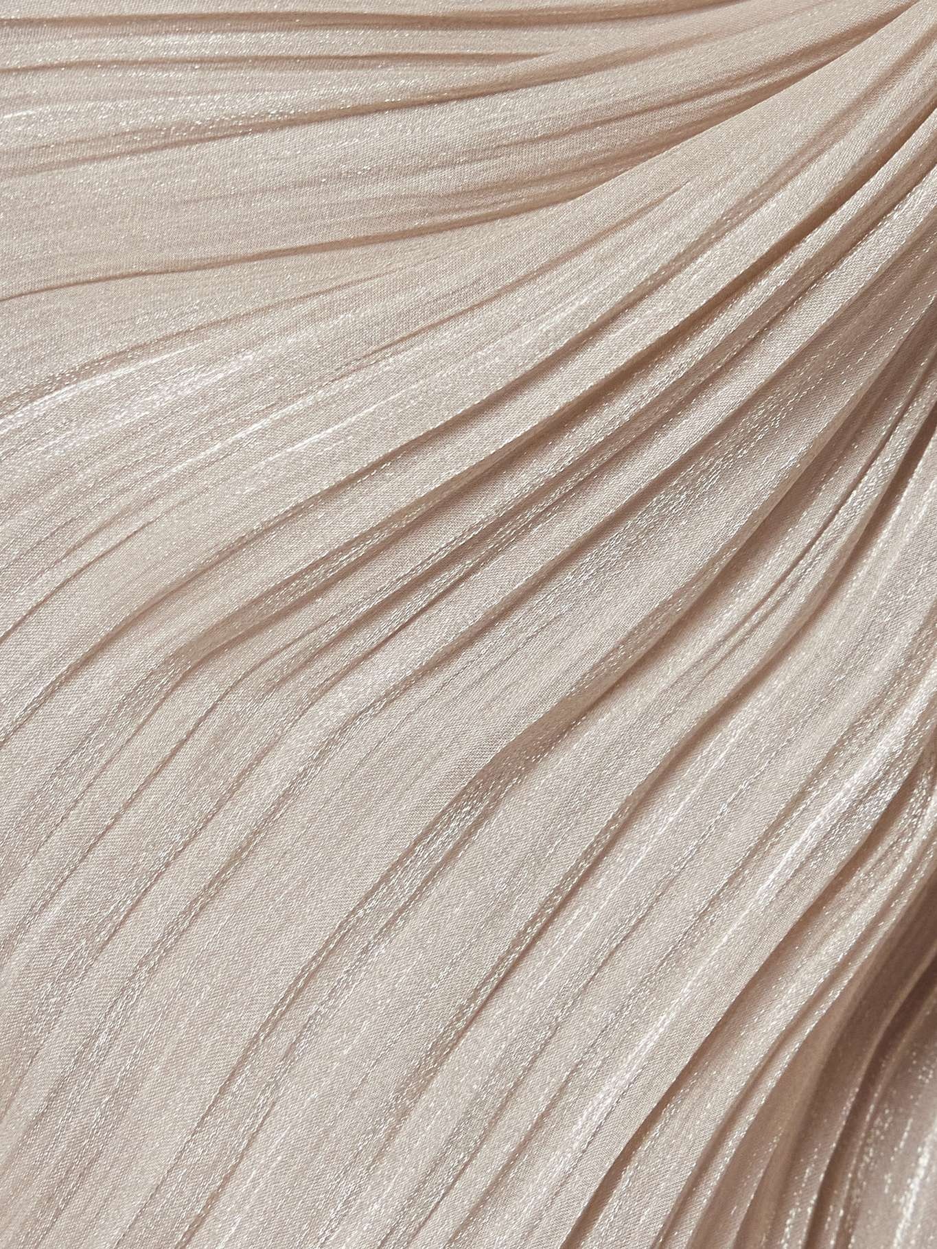 Strapless draped metallic plissé-silk gown and cape Taupe - 4