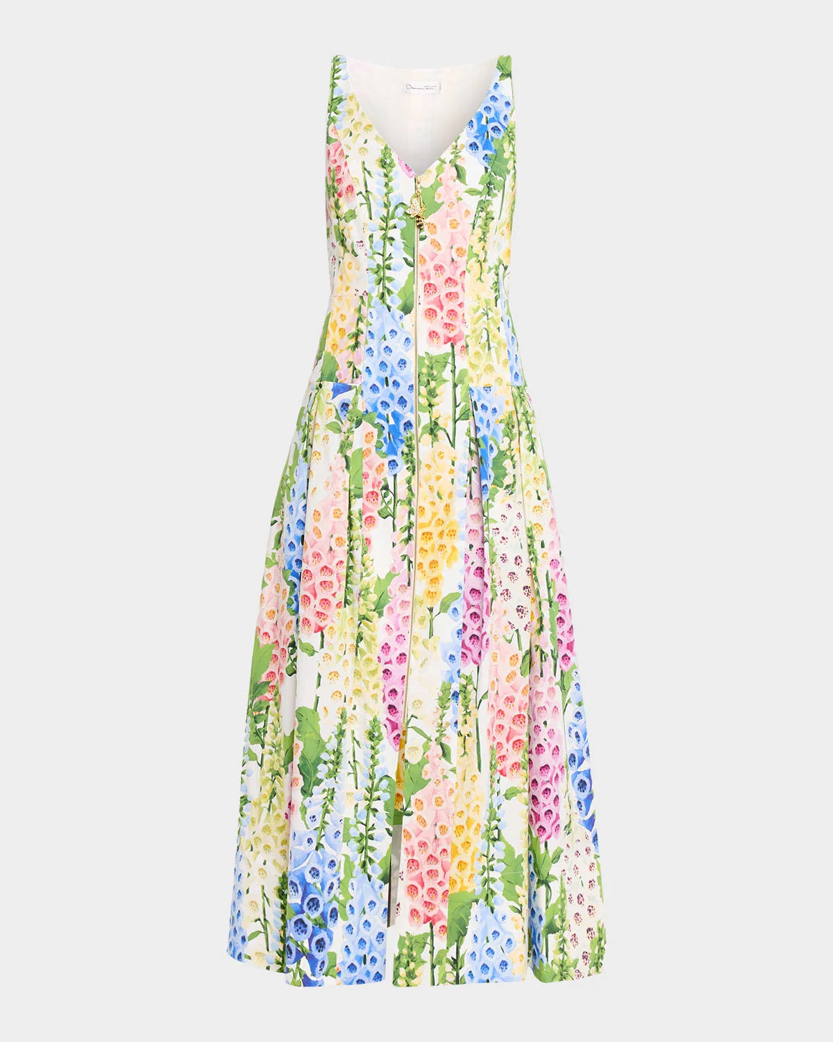 Foxglove-Print Pleated Poplin Zip-Front Midi Dress - 1