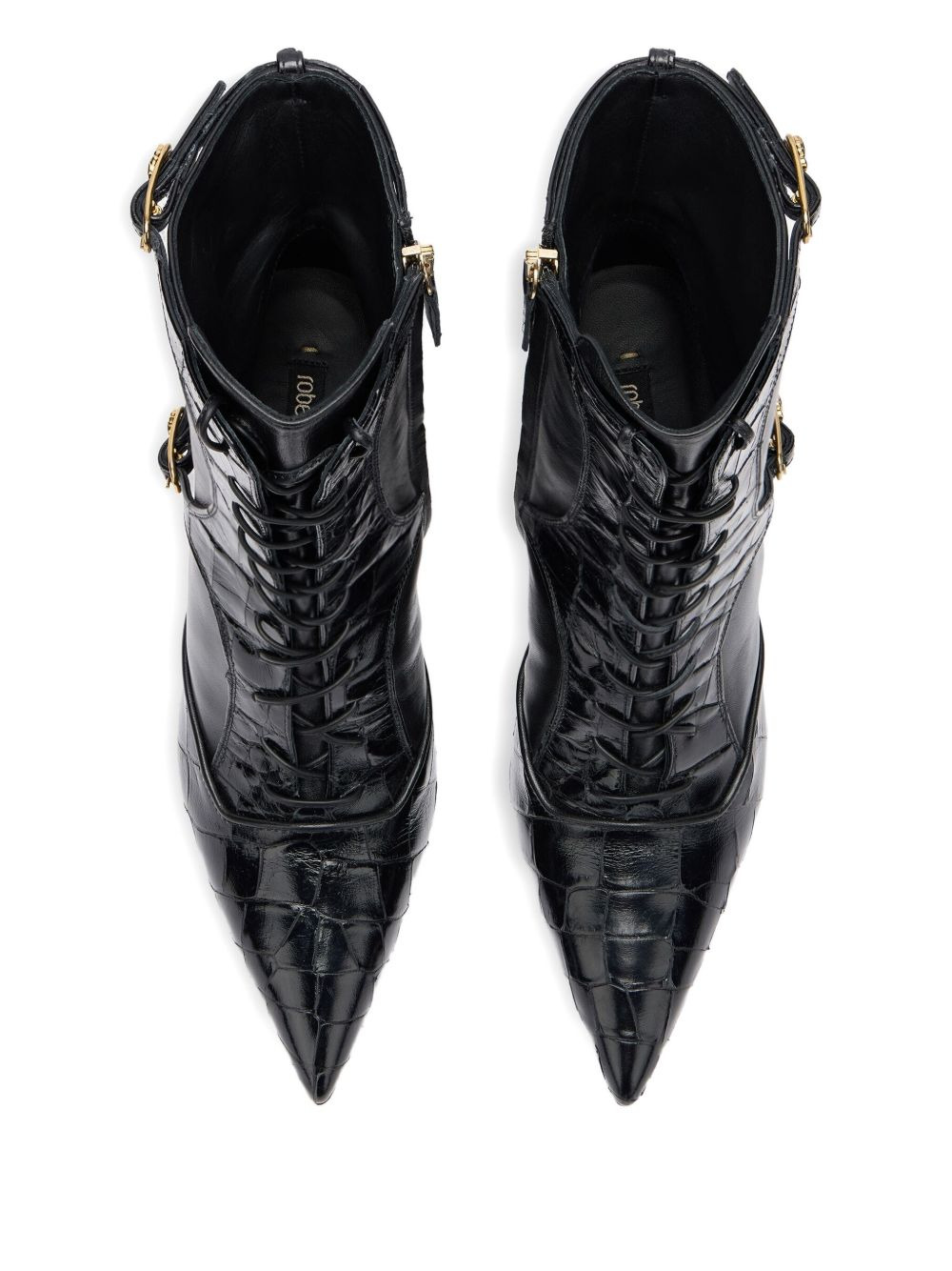 lace-up crocodile-effect ankle boots - 3