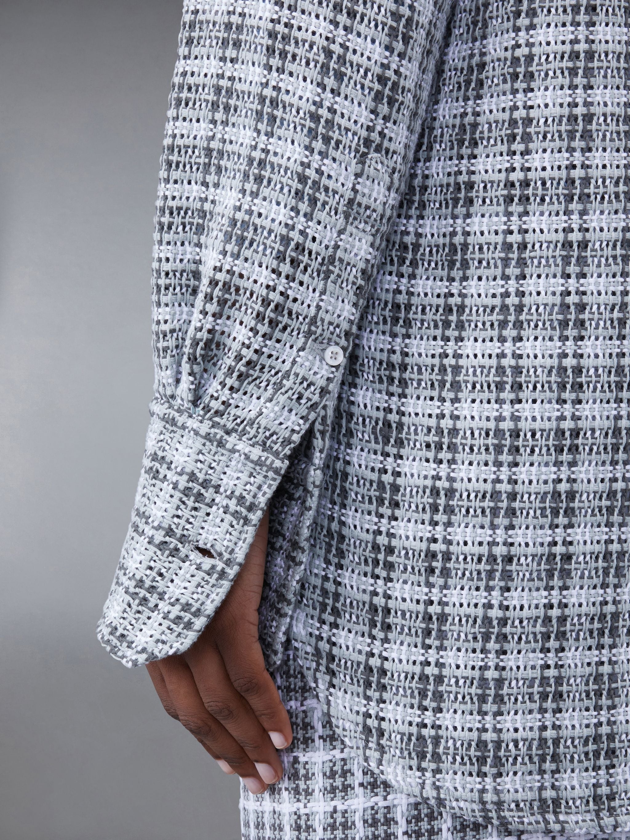 Check Crochet Tweed Oversized Shirt - 4