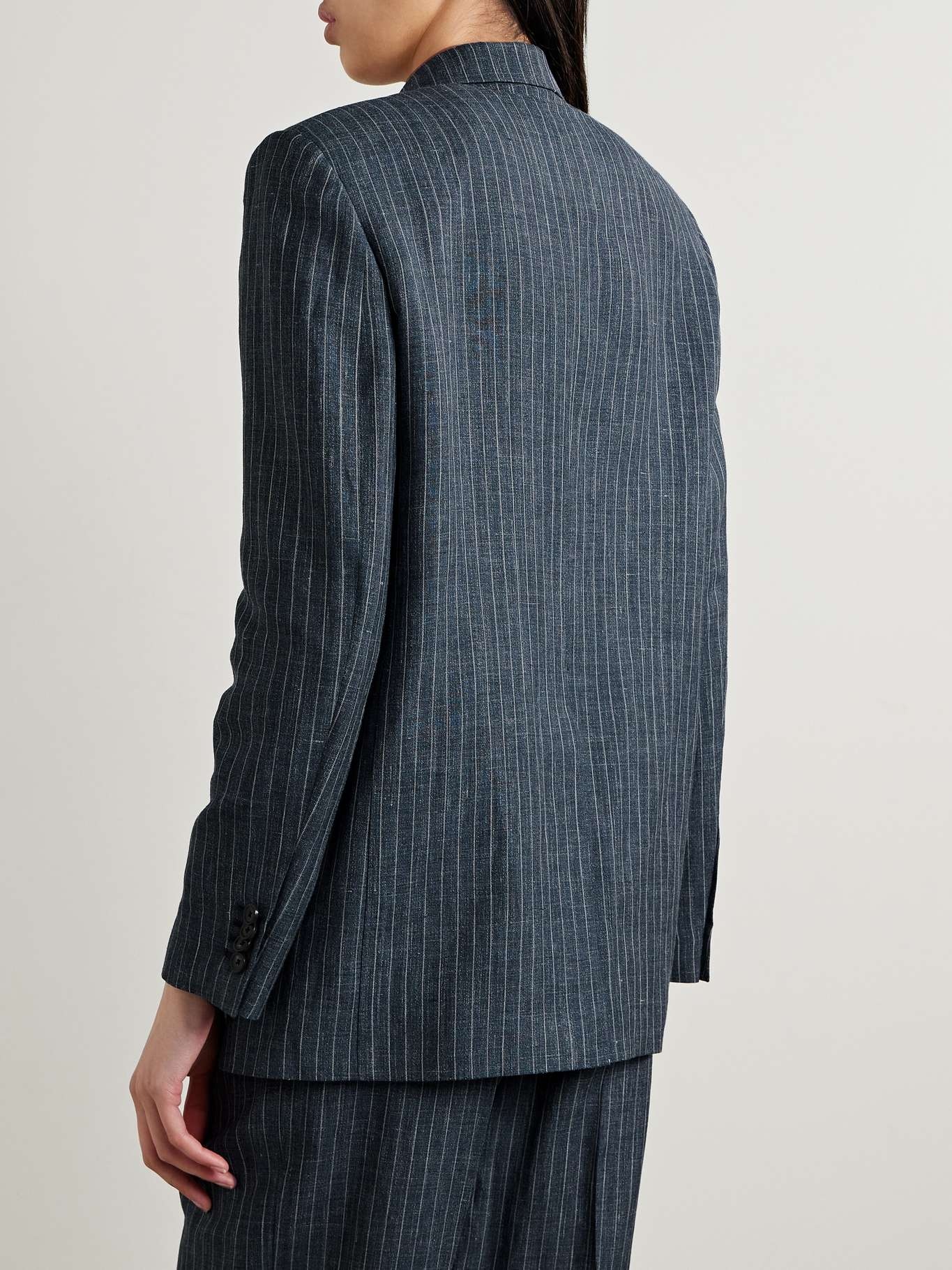Pinstriped linen, wool and silk-blend blazer - 4