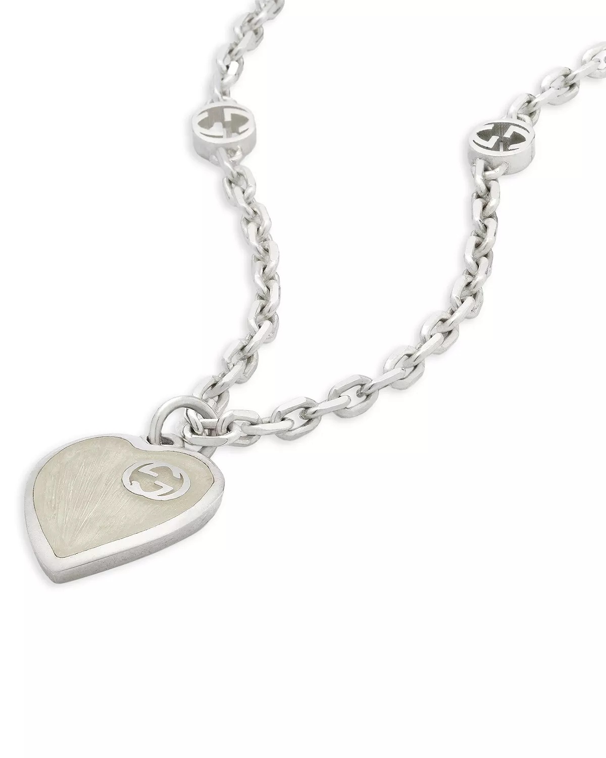 Sterling Silver Enamel Interlocking G Heart Pendant Necklace, 19.7" - 4