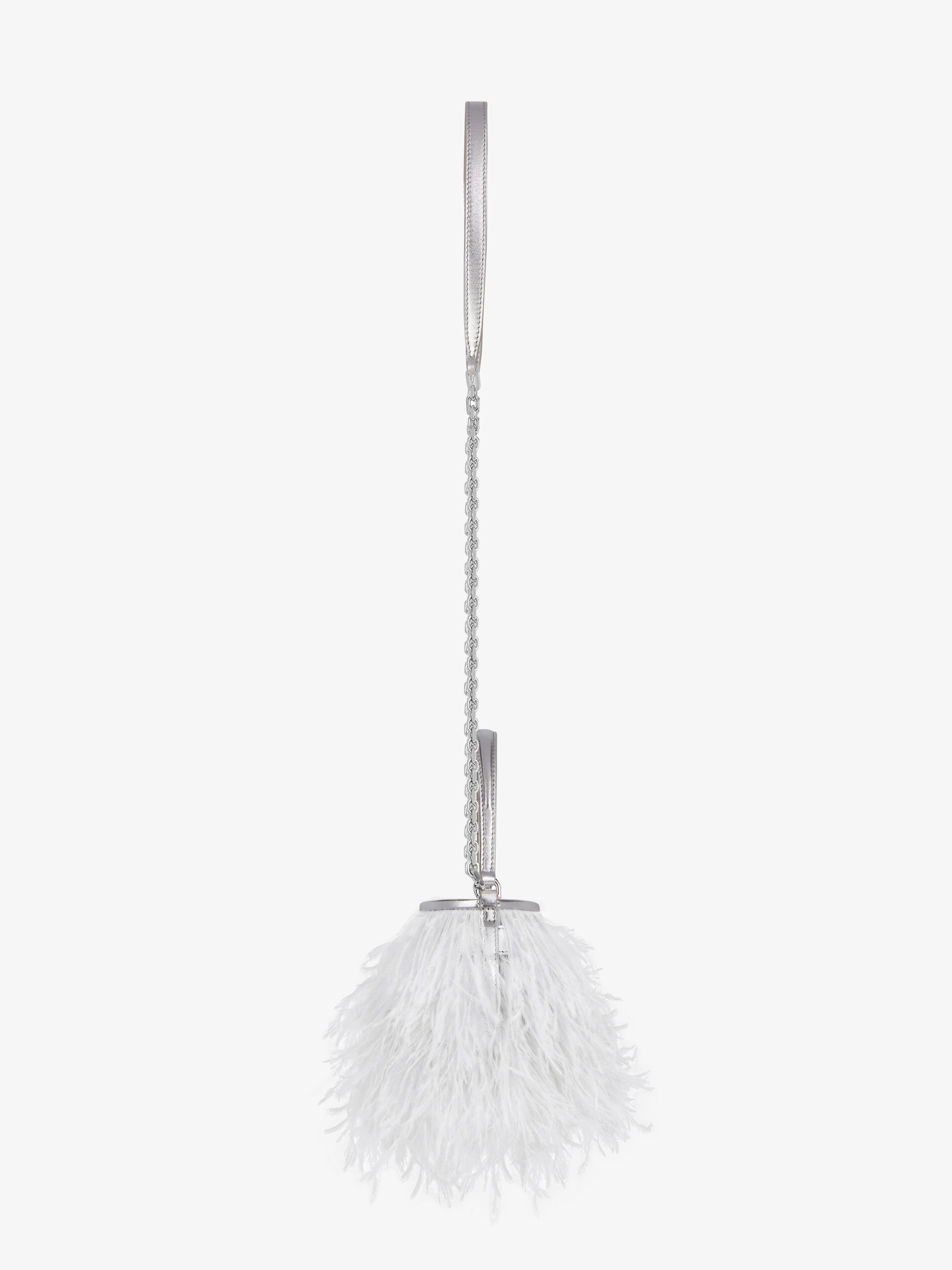 MICRO SHARK LOCK BUCKET BAG IN SATIN WITH FEATHERS - 4