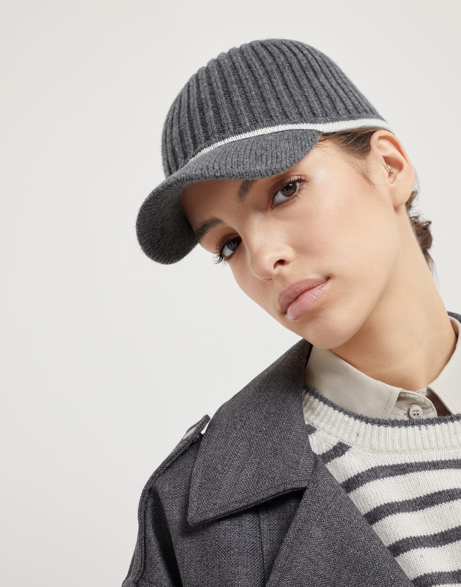Virgin wool, cashmere and silk rib knit baseball cap with monili - 3