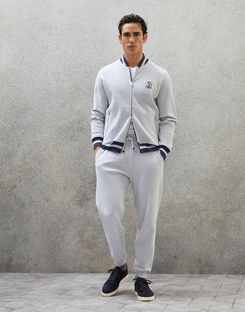Cotton ribbed French terry trousers with striped details 4