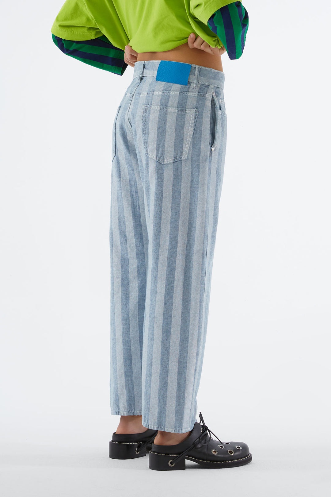 WHITE STRIPED DENIM PANTS - 4