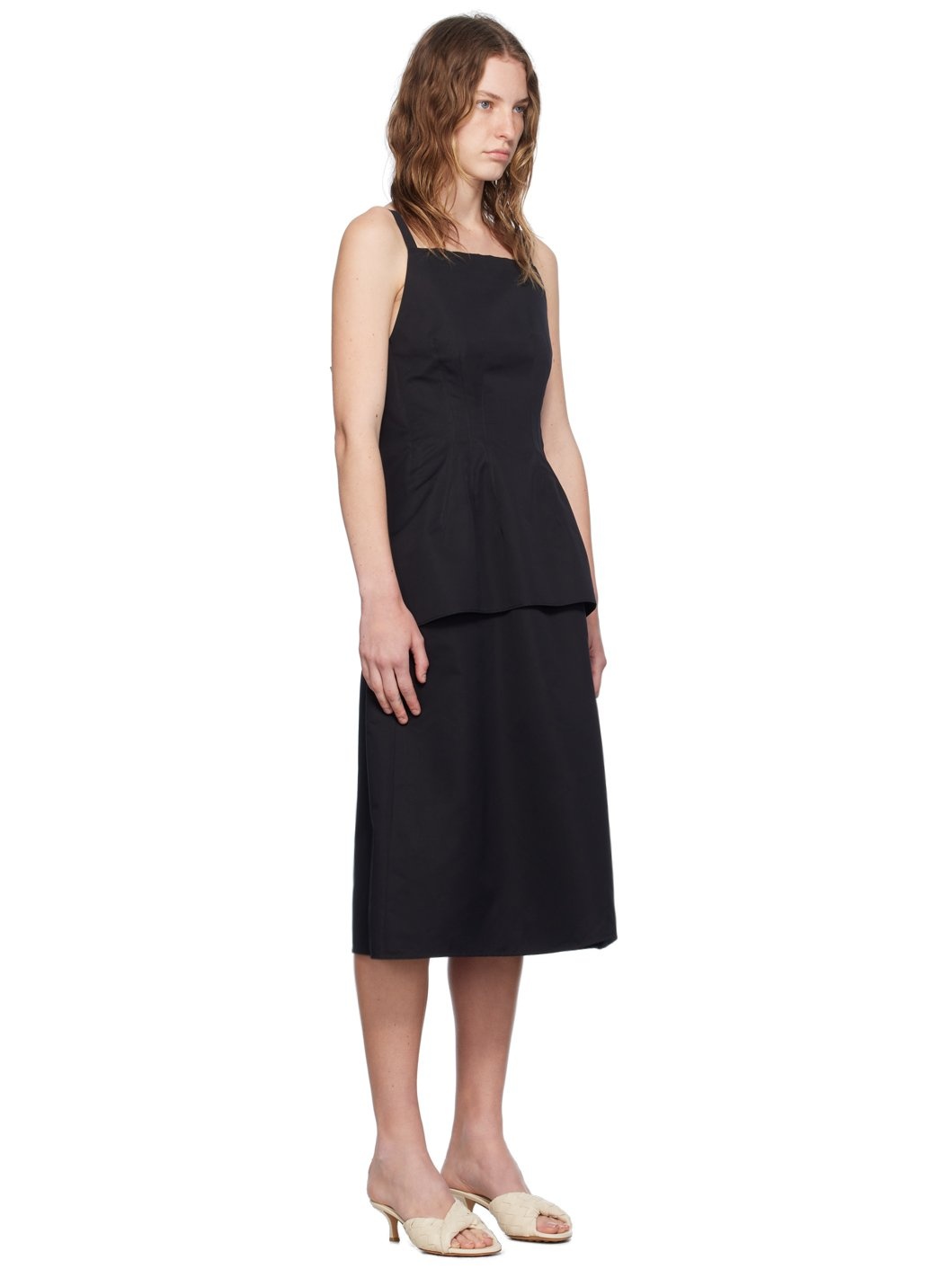 Black Square Neck Midi Dress - 2