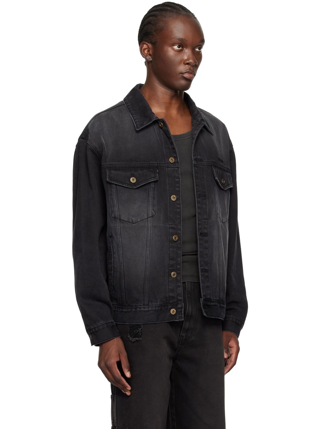 Black Faded Denim Jacket - 2