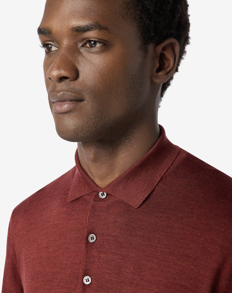 Brick red ultra-fine 120's wool button-up polo shirt 4