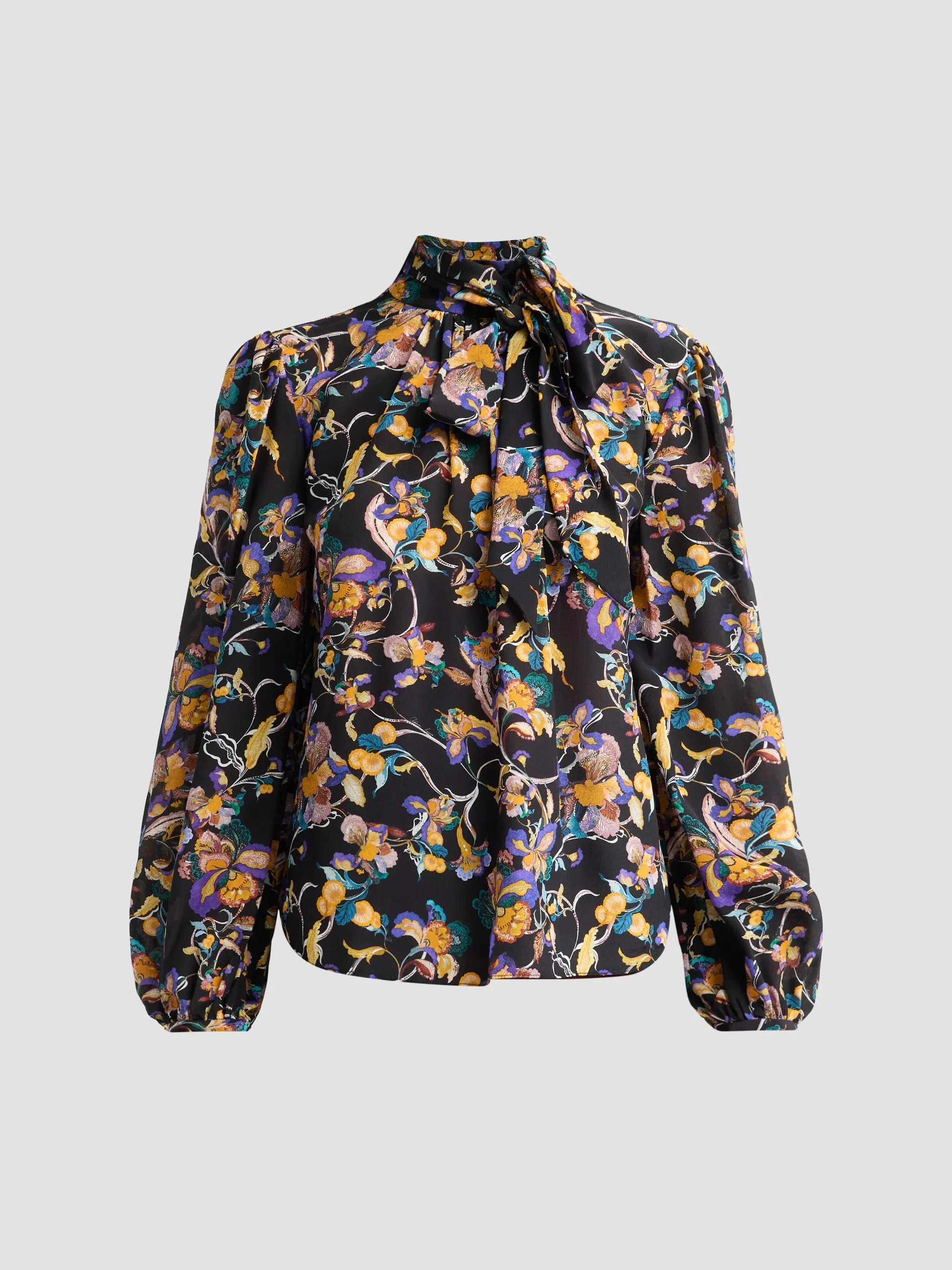 Women's Joan Floral Silk Tieneck Blouse - Gold Floral - 1