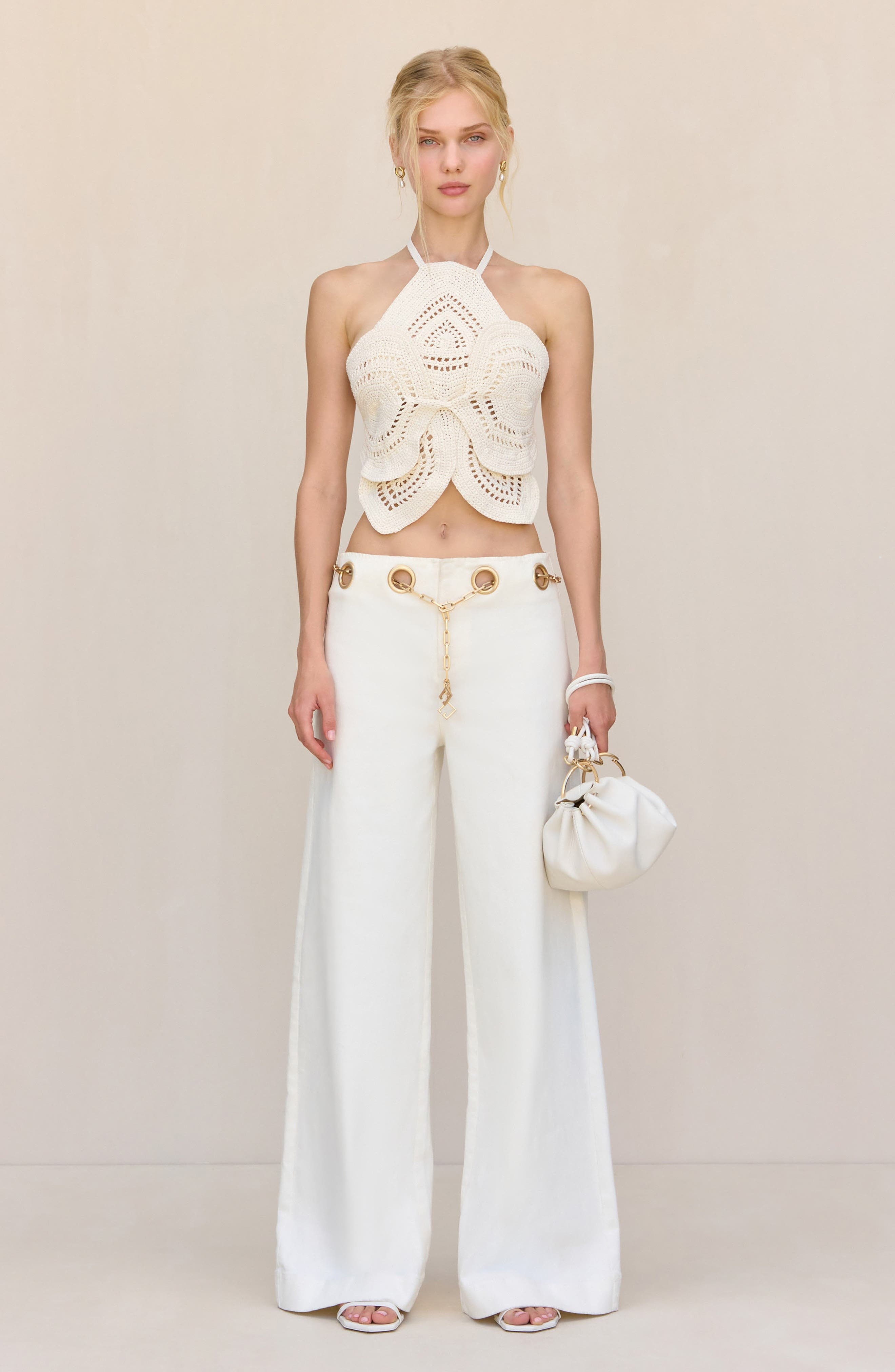 Cult Gaia Emelia Crop Crochet Halter Top in Off White at Nordstrom - 4