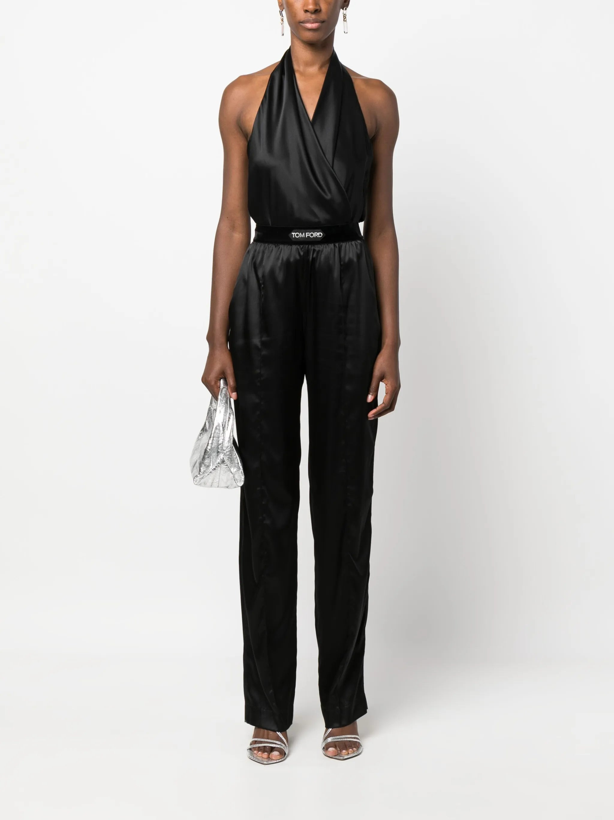 high-waisted straight-leg silk trousers - 2