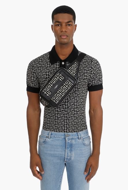 Bicolor jacquard belt bag with black leather panels - 6