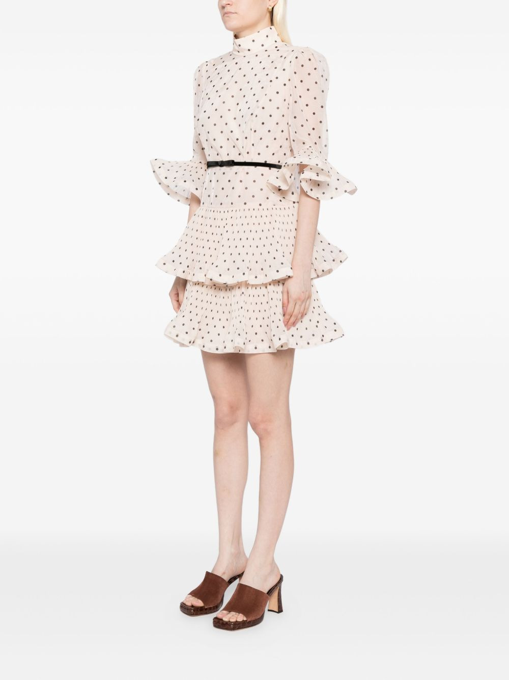 pleated polka dot mini dress - 3
