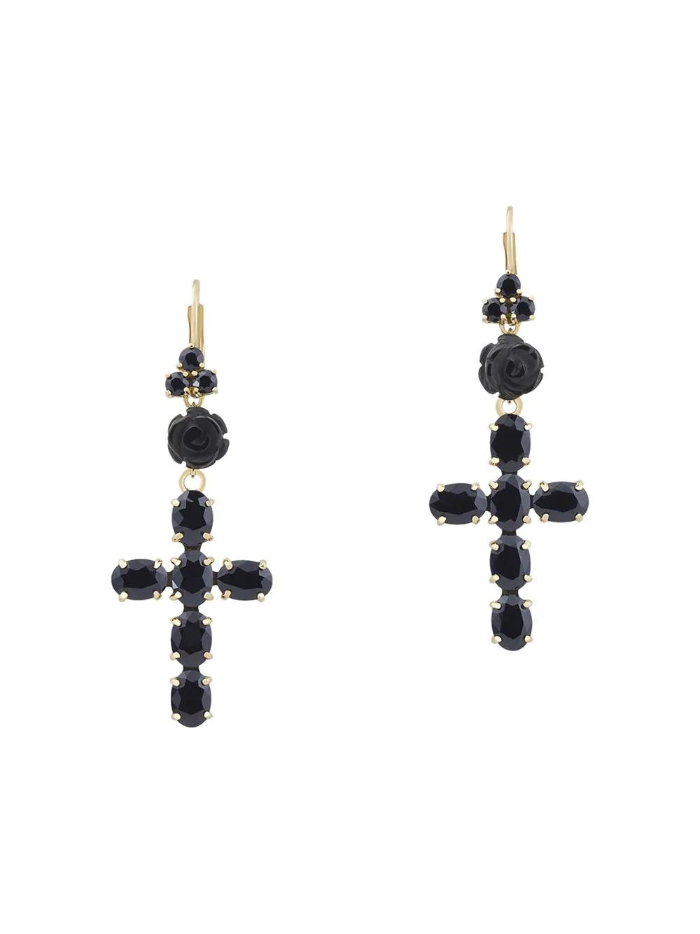 18kt yellow gold Devotion cross black sapphire and jade earrings - 1