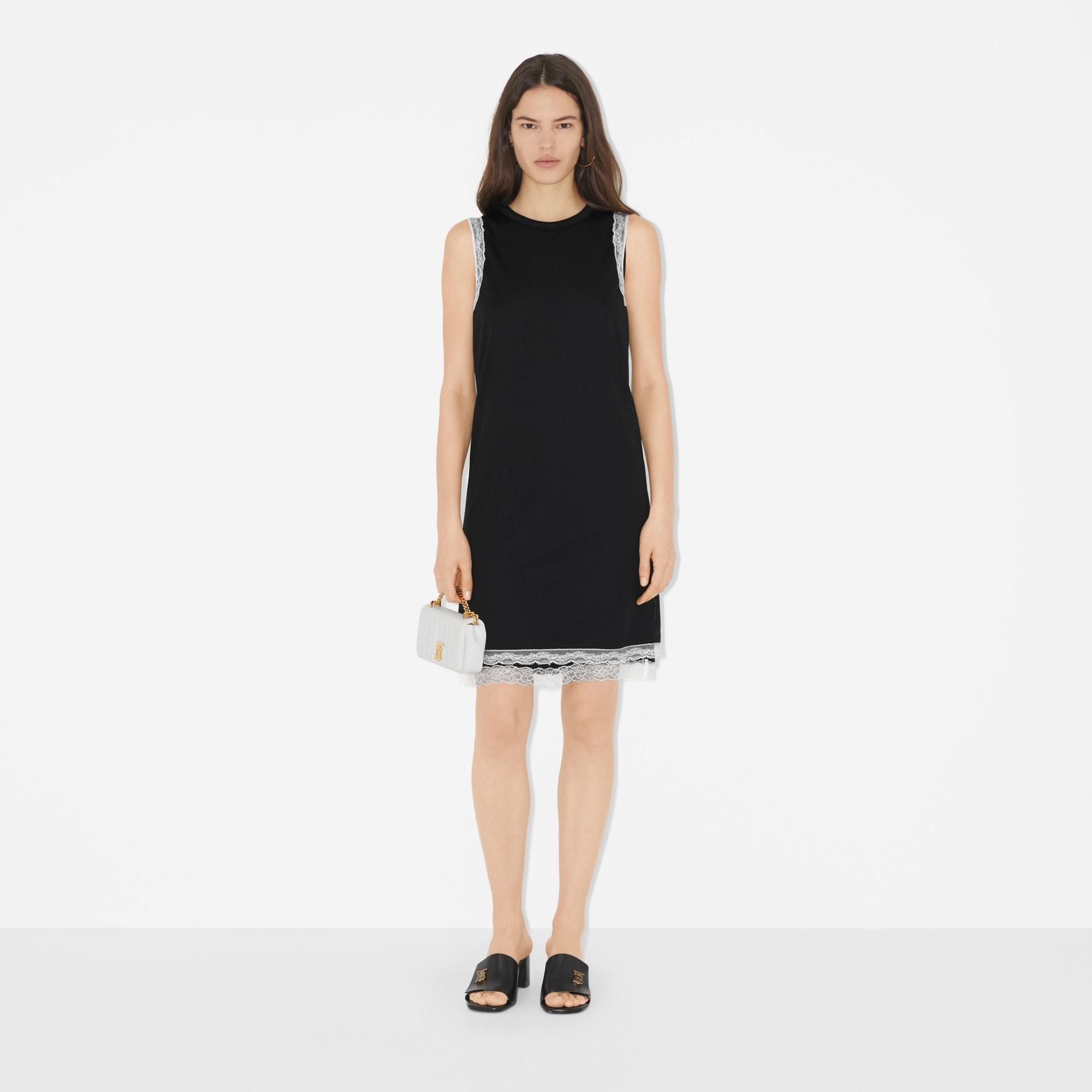 Sleeveless Lace Trim Mesh Dress - 2